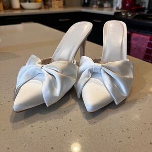 White Satin Bow Bridal Heels